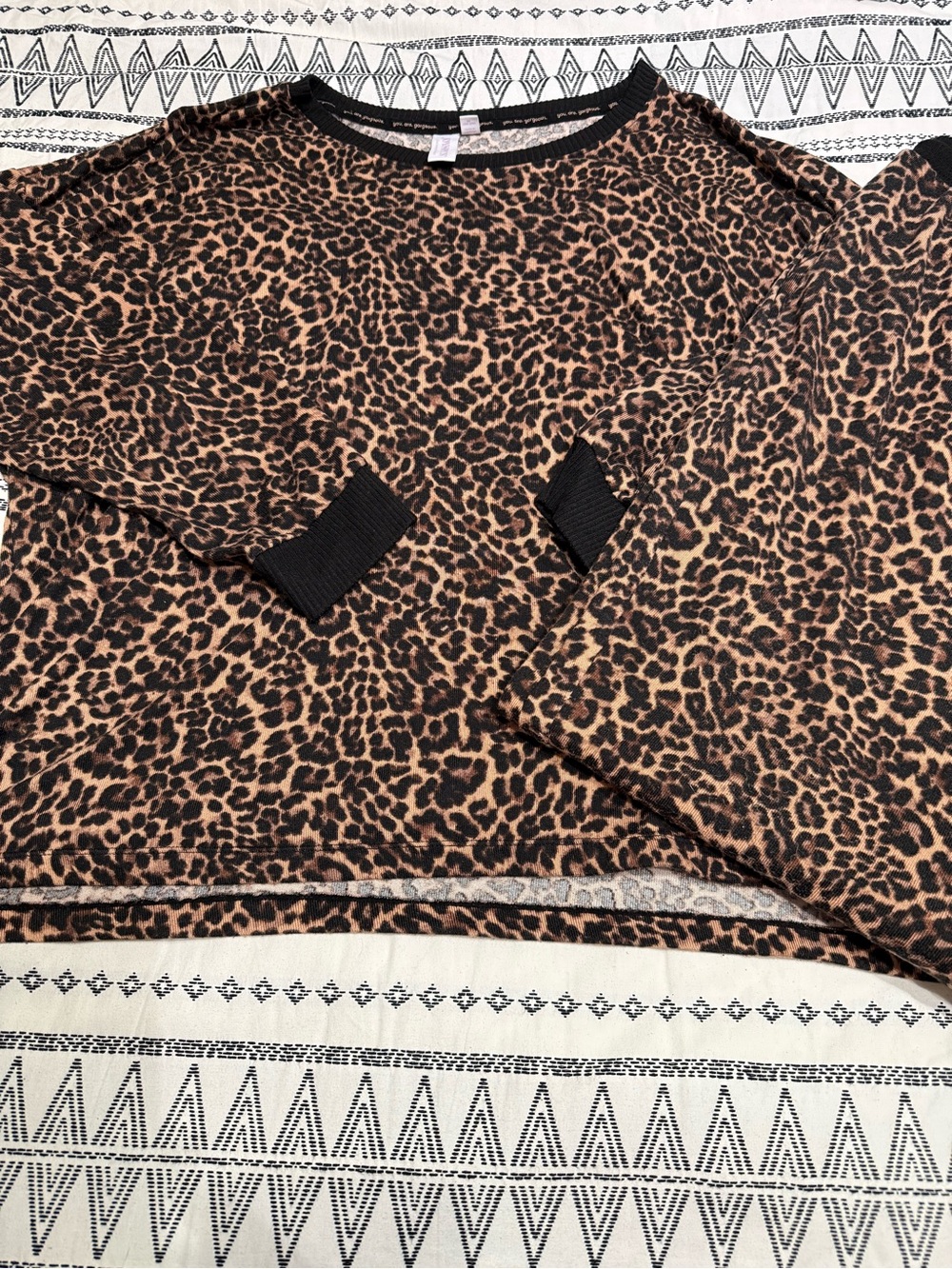 Joyspun Leopard Print Cozy Lounge Top and Pants- Brown & Black